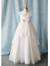 Cap Sleeves Ivory Lace Tulle Floor Length Flower Girl Dress